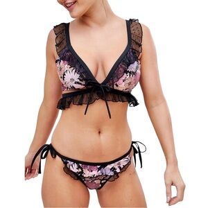Floral Print Mesh Frill Triangle Bikini Set — ASOS DESIGN (Size Small)